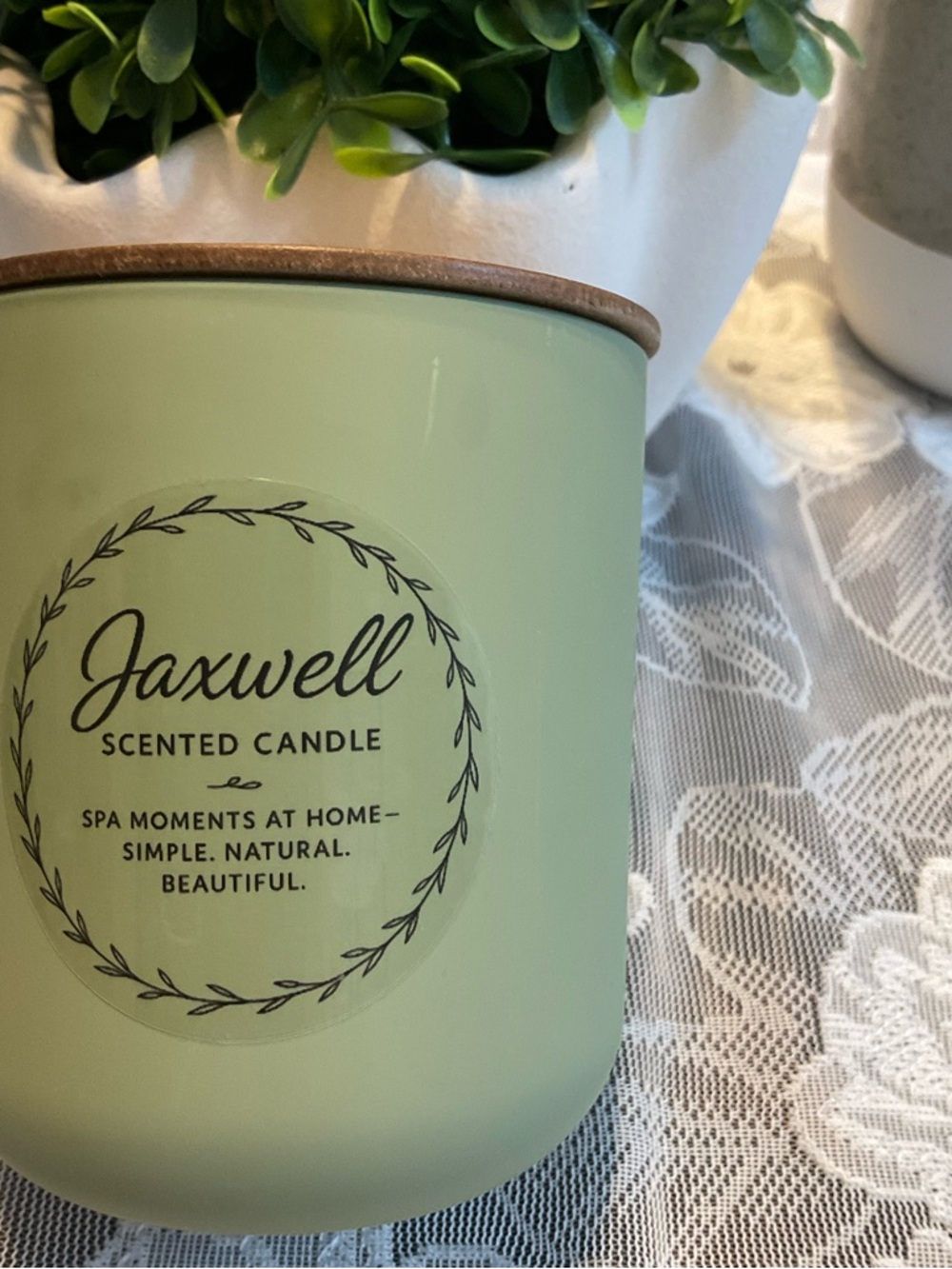 Jaxwell Tropical Island Breeze Scented Candle - Sage Green Glass Jar with Woden